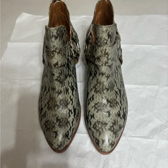 Frye Ray Harness Back Zip Snake Print Ankle Booties - Black and Gray - Picture 4 of 10